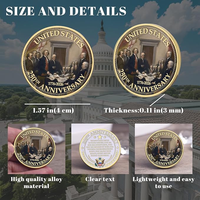1776–2026 250th Anniversary Commemorative Coin – 3D Relief Independence Tribute